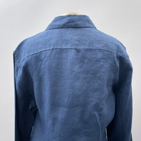 J. Crew Top Women 4 = S Navy Blue Biard McNutte Linen Slim Fit Button Up Shirt - Picture 5 of 11